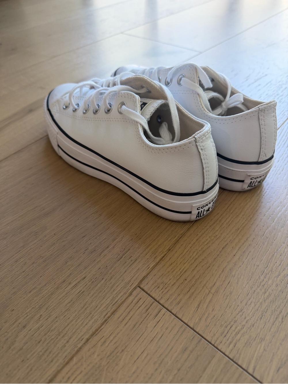 Converse White Low-Top Platform Sneakers with Black Stripe - Picture 3 of 4